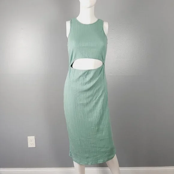 Fashion Nova | Dresses | Fashion Nova Womens Midi Bodycon Dress Size Large  Green Ribbed Knit Cutout | Poshmark